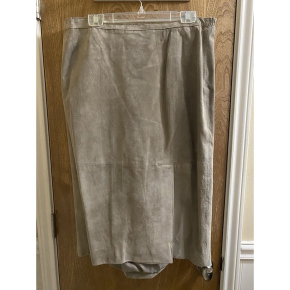 Vintage SUSAN BRISTOL Suede Leather Skirt Vest 2 pc Set Lined Zip Beige 18 & 20 - Picture 11 of 16